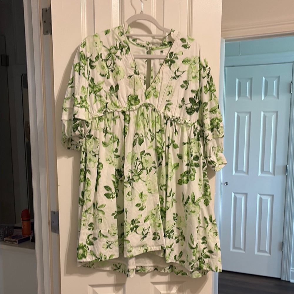 Anthropologie Green Leaf Print Dress